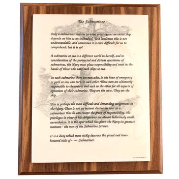 John Wills Studios USN Submariner Plaque