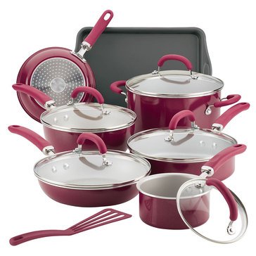 Rachael Ray Create 13-Piece Porcelain Cookware Set, Burgundy Shimmer