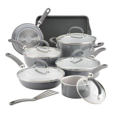 Rachael Ray Create 13-Piece Porcelain Cookware Set, Grey Shimmer