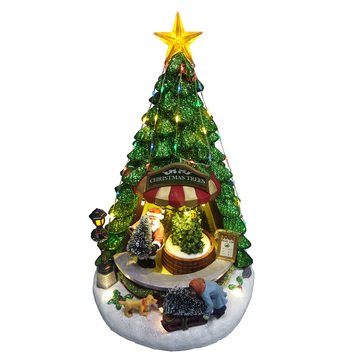 Alpine Christmas Tree Shop with LED Lights and Rotating Scene