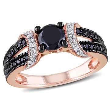 10K Rose Gold 1 CT TW Black and White Diamond Split-Shank Ring