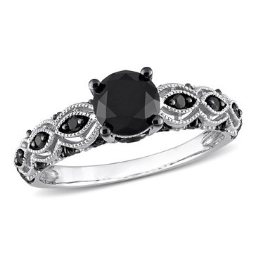 10K White Gold 1 1/4 CT TW Black Diamond Engagement Ring