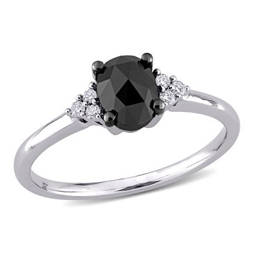 10K White Gold 1 CT TW Oval-Cut Black and White Diamond Engagement Ring