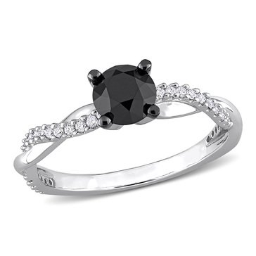 14K White Gold 1 1/7 CT TGW Black and White Diamond Twist Ring