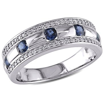 1/4 CT.TW. Diamond and Sapphire Anniversary Band 10K White Gold