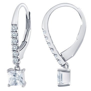 Navy Star 5/8 CT.TW. Princess Cut Dangle Earring, 14K White Gold