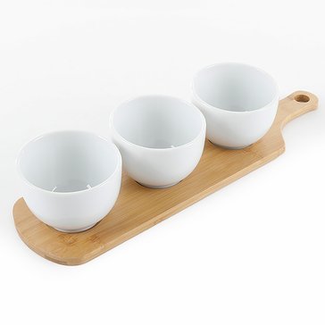 Gibson Elite Gracious Dining 3-piece Tidbit Bowls Set with Bamboo Paddle Board