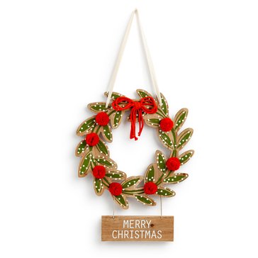 Merry Christmas Holly Wreath Door Hanger