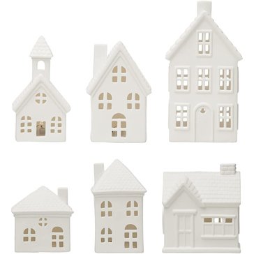 Creative Co-Op Stoneware Bisque Houses 6 Piece Set