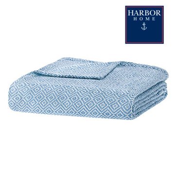 Harbor Home Twin Diamond Cotton Blanket, Blue