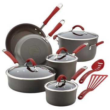 Rachael Ray Cucina Hard Anodized 12-Piece Cookware Set, Red